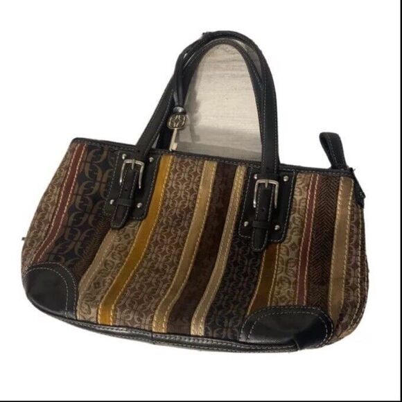 Fossil Bag‎ Woman Small  Key Attached 9” Wide 8” Tall Multi Color Leather Canvas - Picture 1 of 9